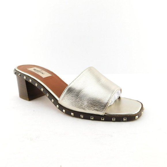 VALENTINO Rockstud Platinum Metallic Slide Heel 37 - Picture 1 of 8